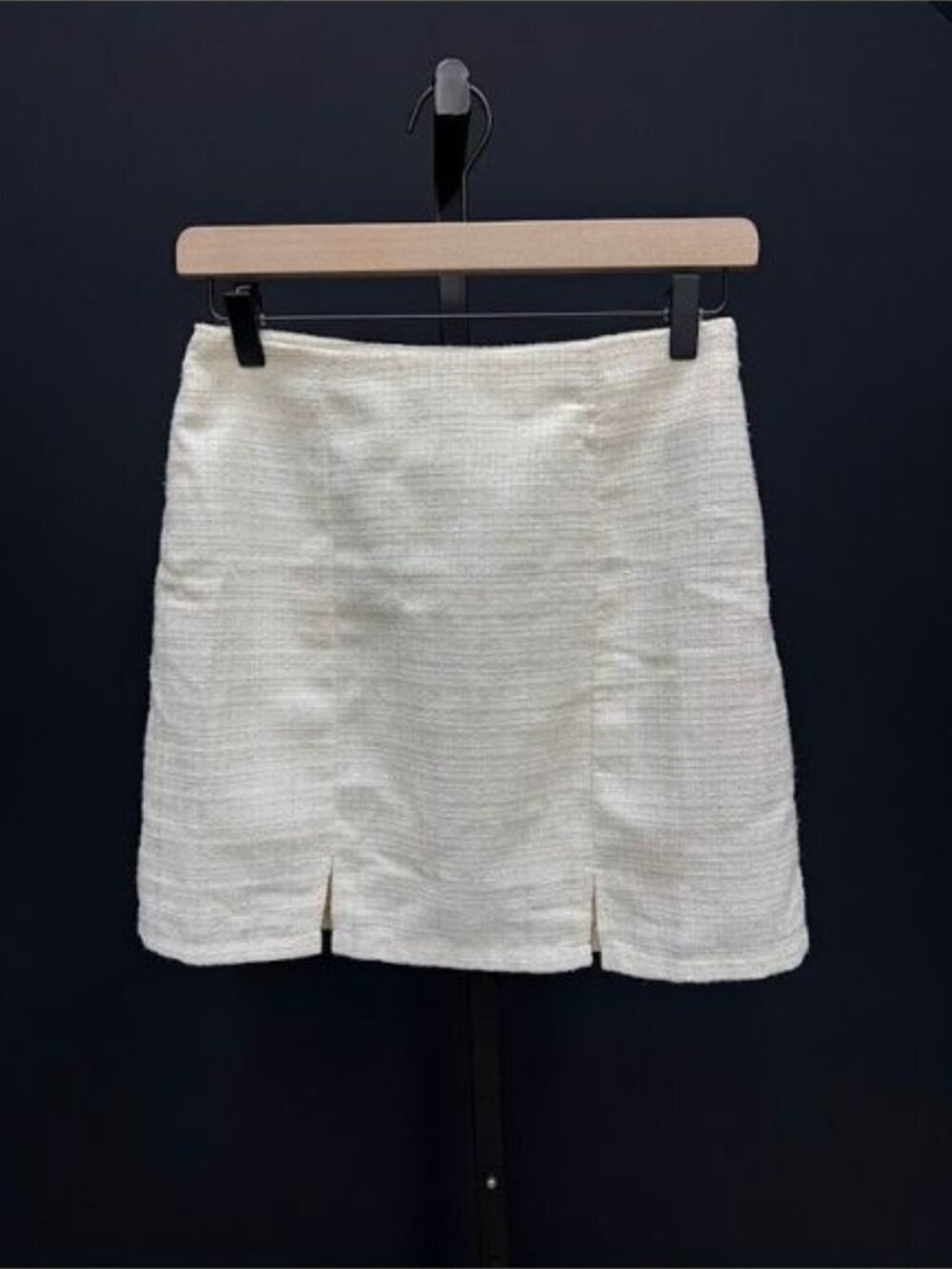 Francesca's White Ivory Metallic Tweed Mini Skirt
